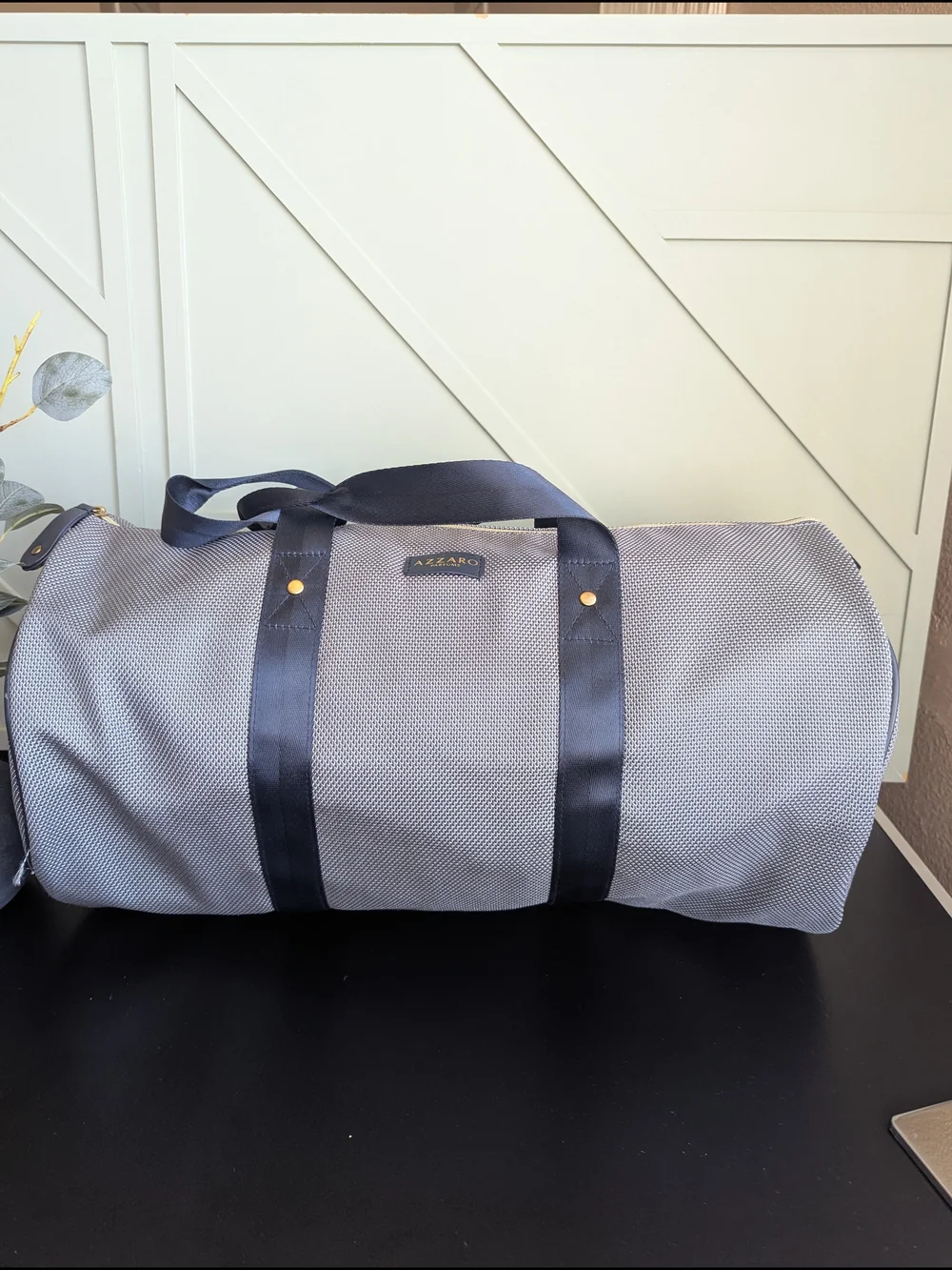 Azzaro Parfums Gray and Navy Seersucker Duffle Bag